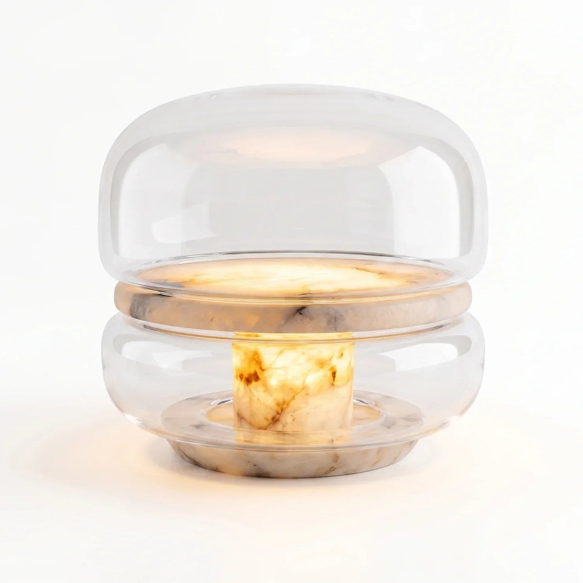 Velaba - Lámpara de Mesa de Alabastro con Cúpula de Cristal Soplado