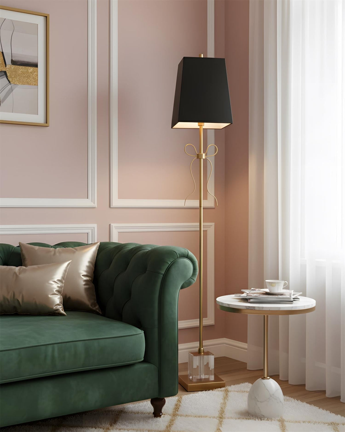 Lámpara de pie con lazo de latón Velaza en un dormitorio elegante – imagen 7