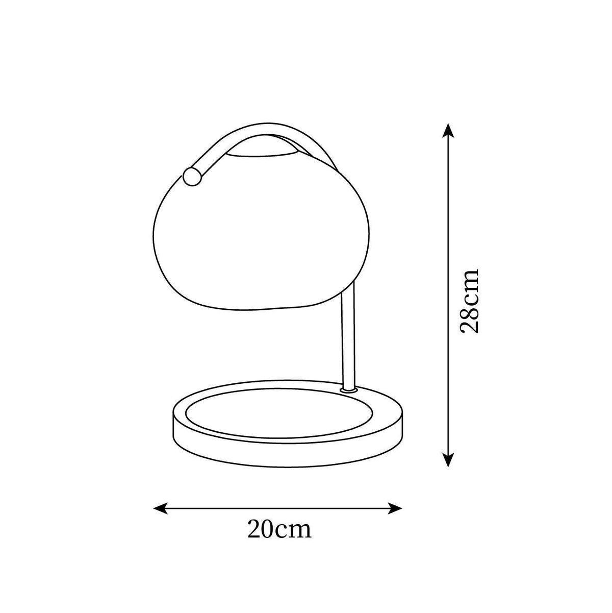 Lámpara calentador de velas Velunda – plano de medidas Ø 20 × 28 cm