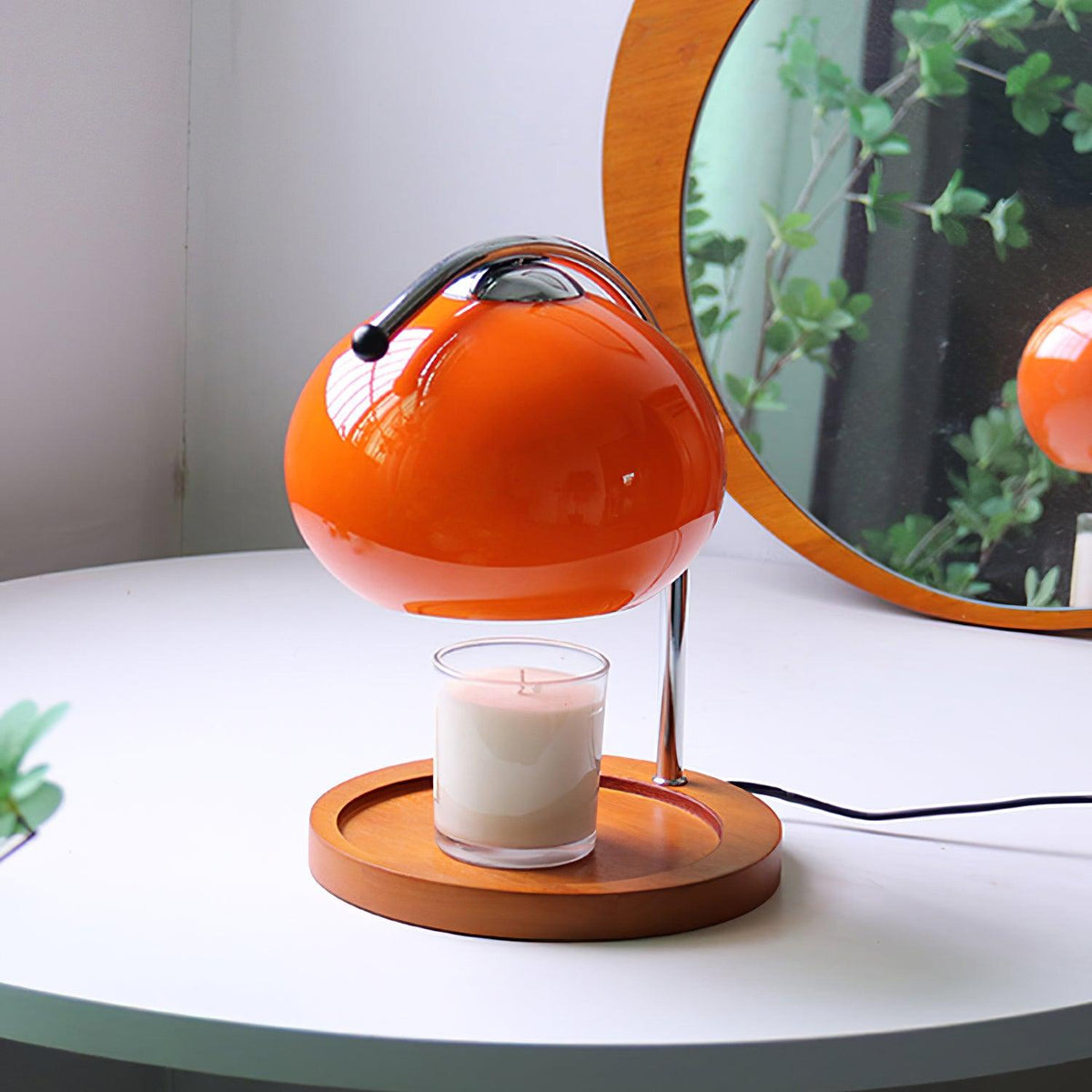 Lámpara calentador de velas Velunda – en color naranja con vela aromática