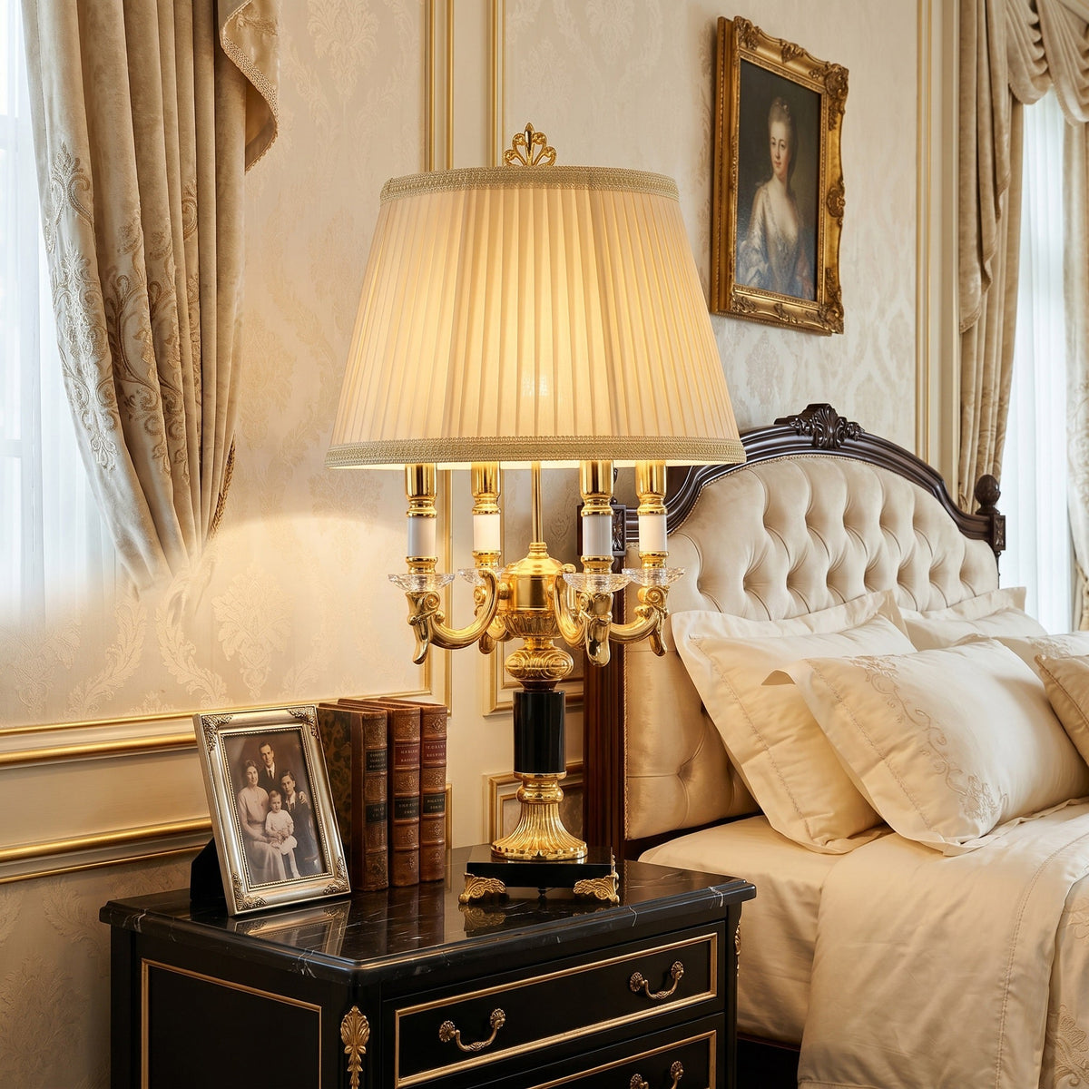 Lámpara de mesa candelabro de latón Versalia en un salón de estilo clásico – imagen 8