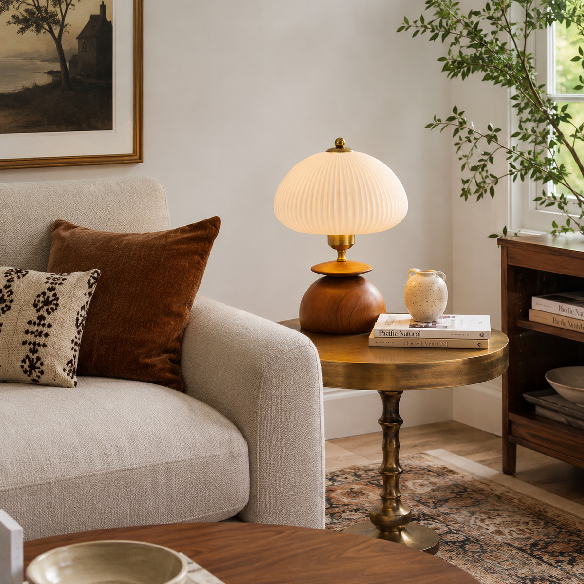 Lámpara de mesa seta Vesuna en un dormitorio cálido – imagen 9