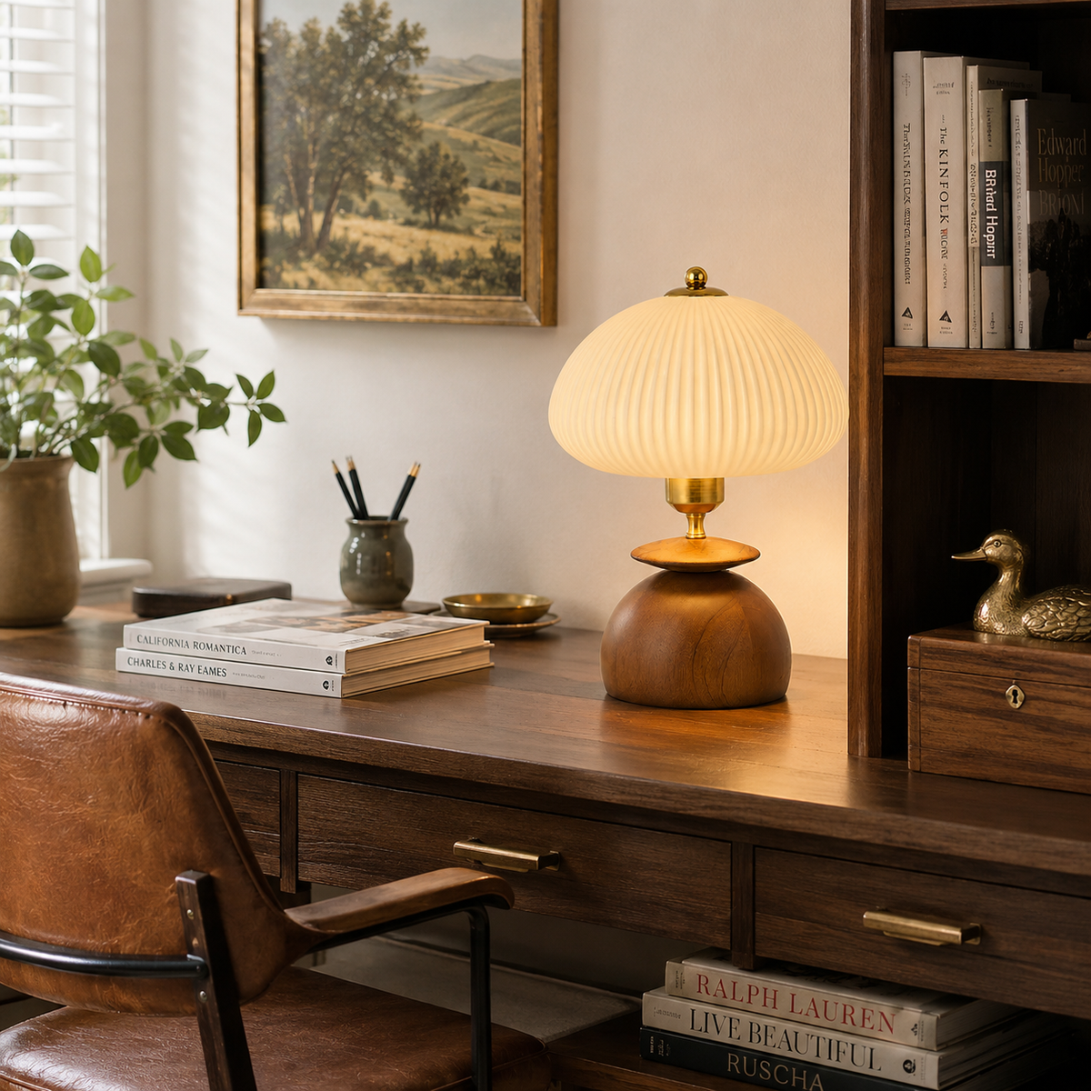 Lámpara de mesa seta Vesuna en un dormitorio cálido – imagen 10