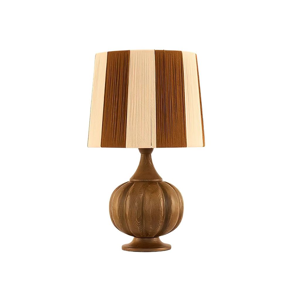 Lámpara de mesa de madera a rayas Vetora – en nogal con pantalla marrón
