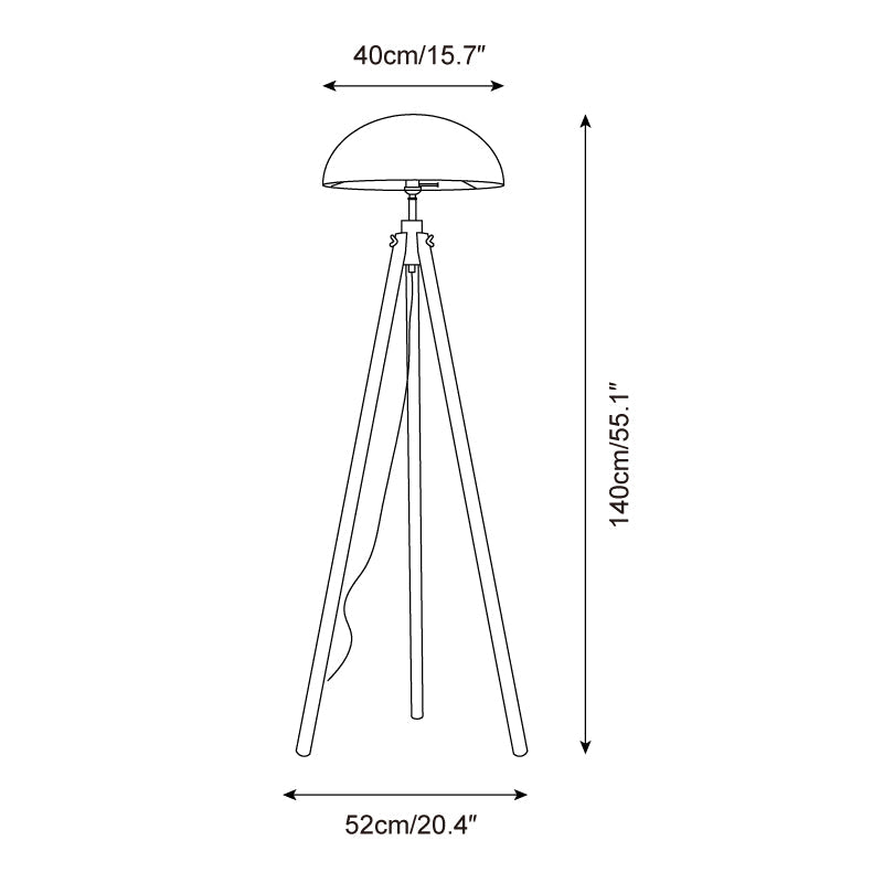 Lámpara de pie trípode Vetrisa – medidas 40 × 140 cm