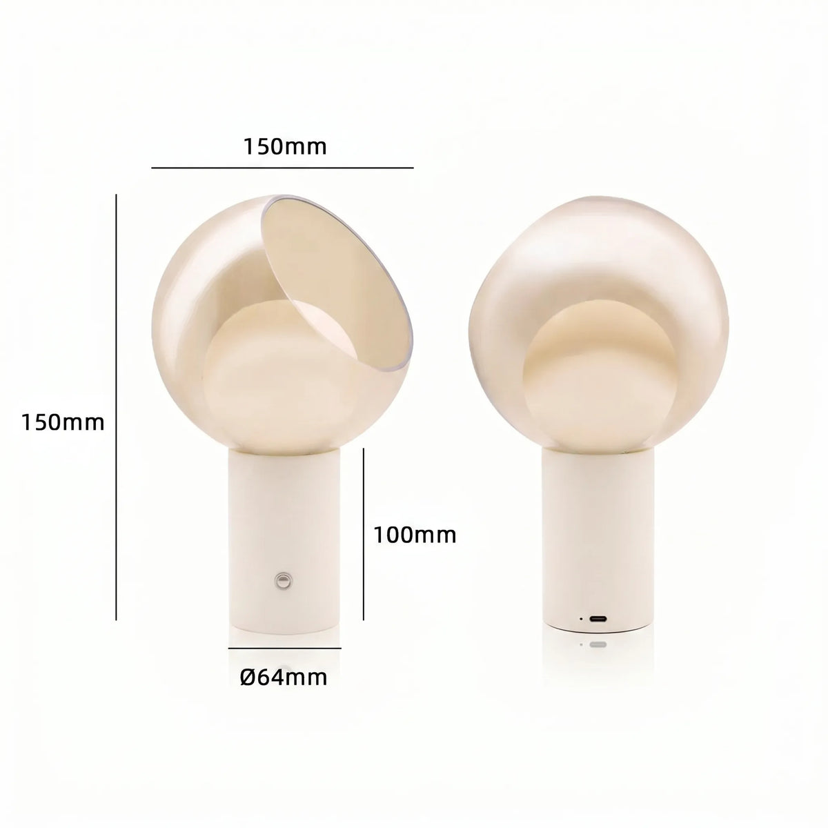 Lámpara de mesa recargable Vidrola – en blanco con medidas