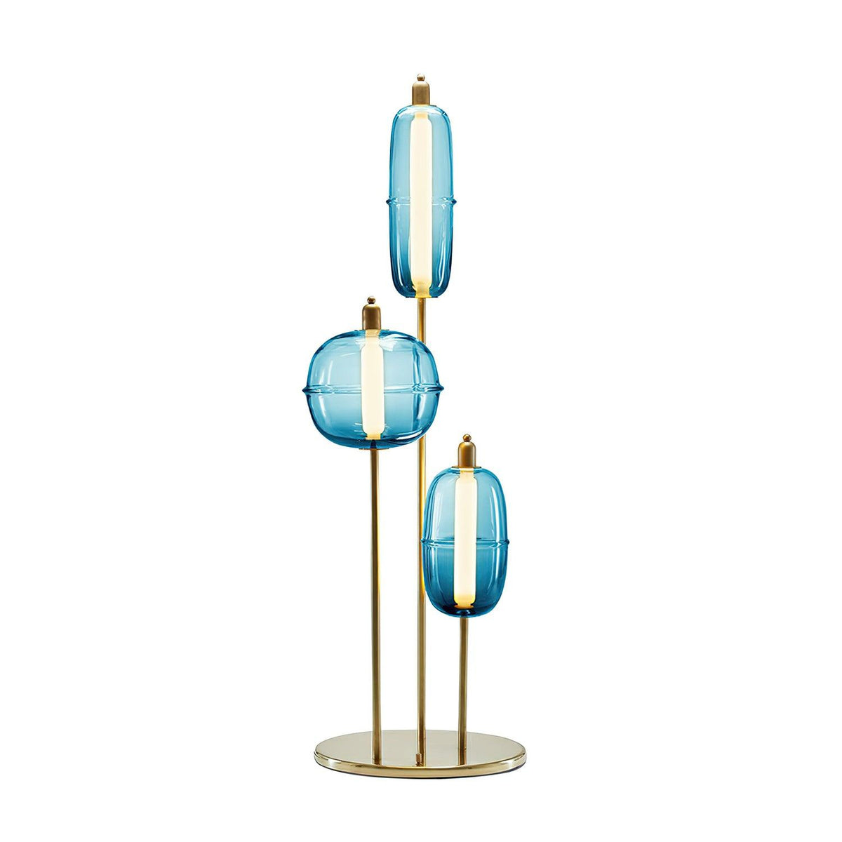 Lámpara de pie LED con cápsulas de vidrio Vidrosa – en azul degradado