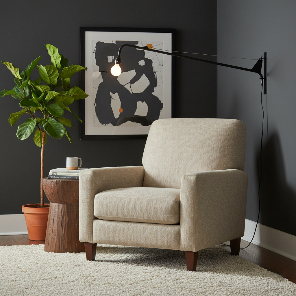 Aplique de pared con brazo largo Vigala sobre un sofá – imagen 2