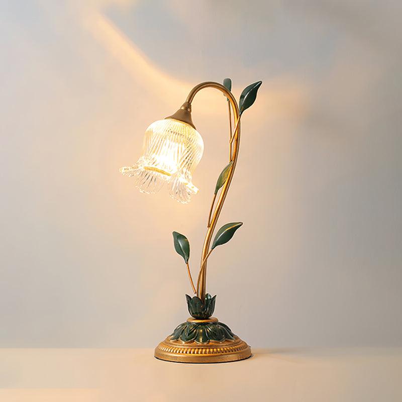Vinela - Lámpara de Mesa Floral con Tulipas de Cristal y Hojas Verdes