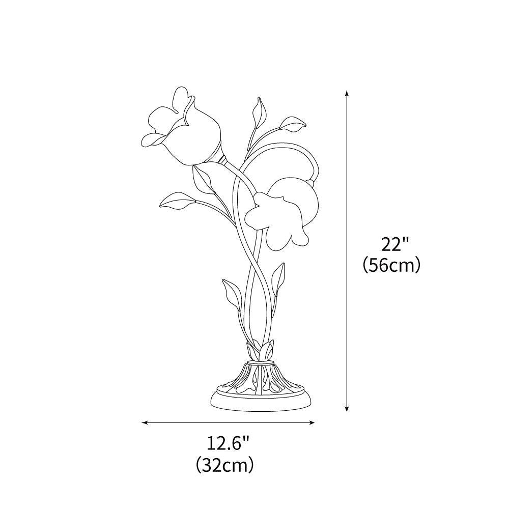 Lámpara de mesa floral Vinela – medidas de la versión de 2 luces (32 × 56 cm)