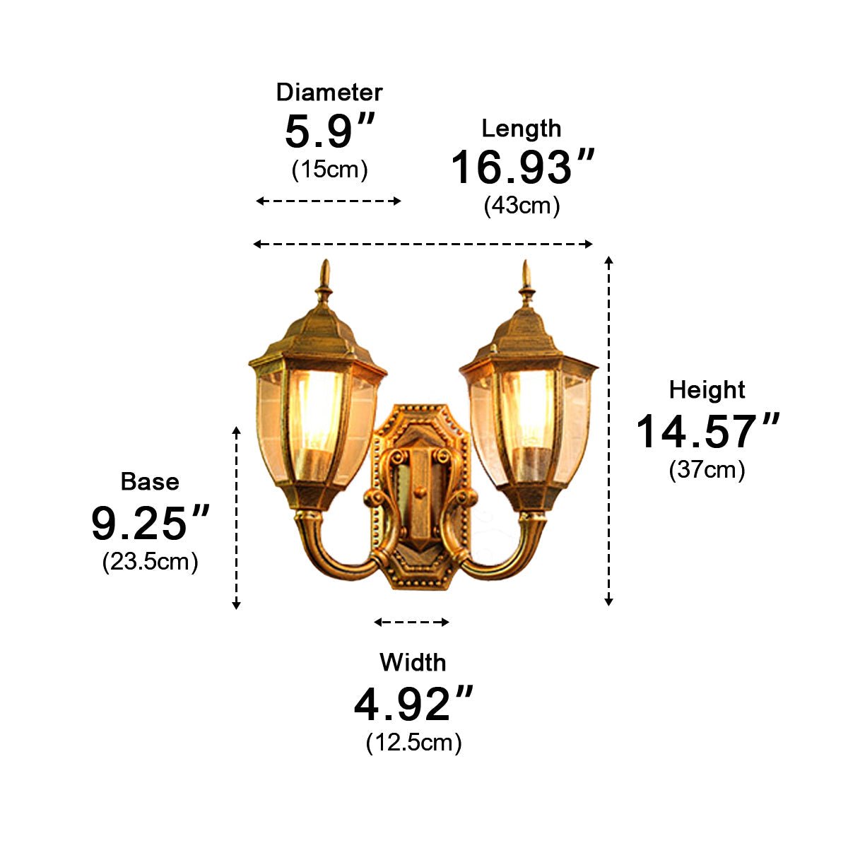 Aplique de pared exterior Omeria – medidas del modelo clásico