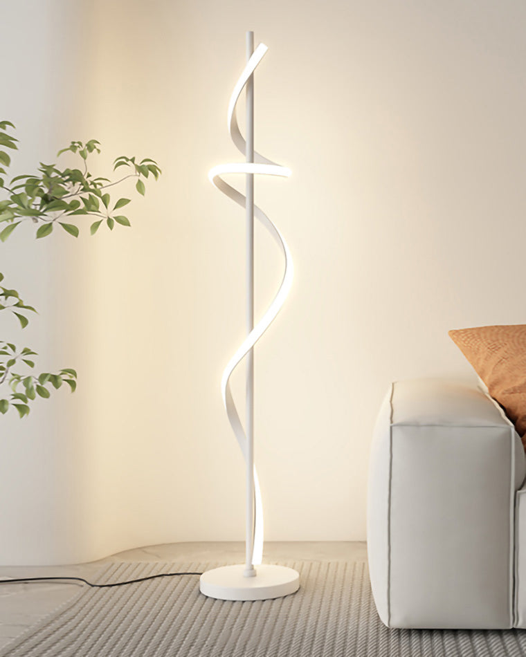 Lámpara de pie LED en espiral Volutela – espiral con lazo en blanco