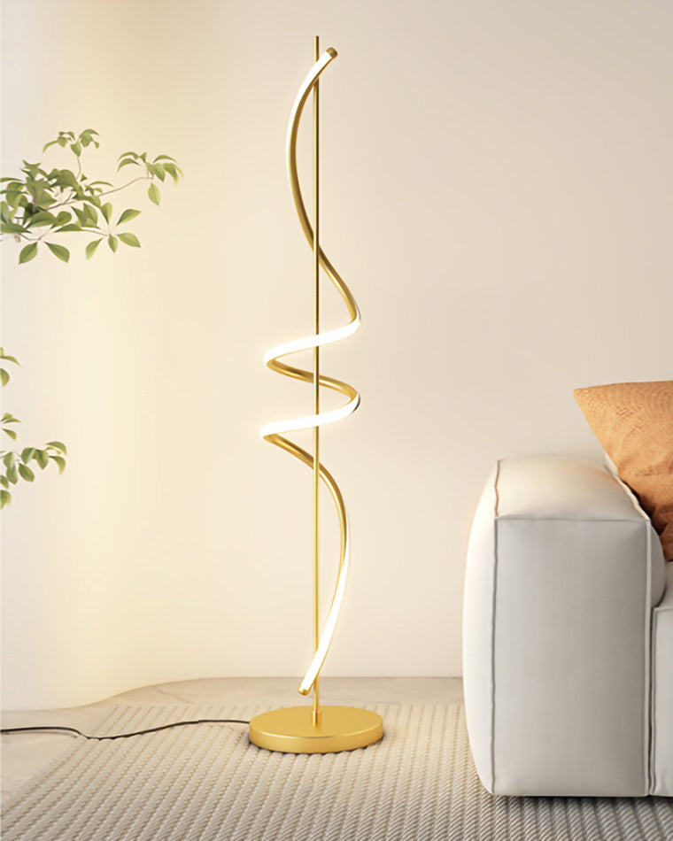 Lámpara de pie LED en espiral Volutela – espiral abierta en dorado