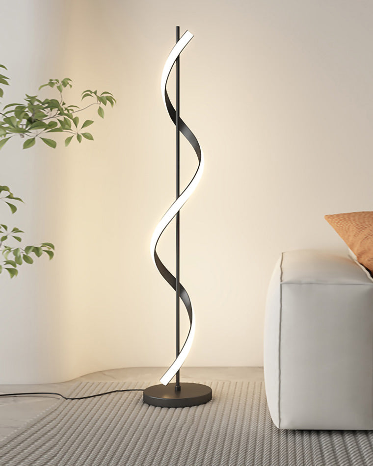 Lámpara de pie LED en espiral Volutela – cinta envolvente en negro