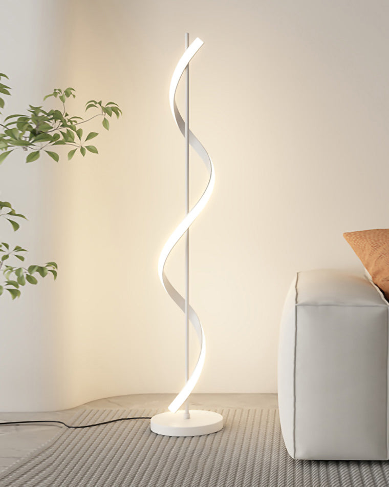 Lámpara de pie LED en espiral Volutela – cinta envolvente en blanco