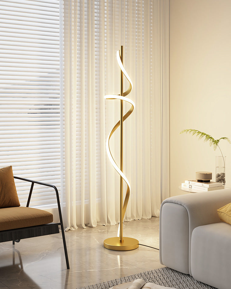 Lámpara de pie LED en espiral Volutela en un salón moderno – imagen 14