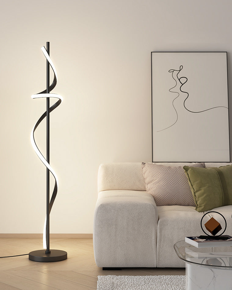 Lámpara de pie LED en espiral Volutela en un salón moderno – imagen 17