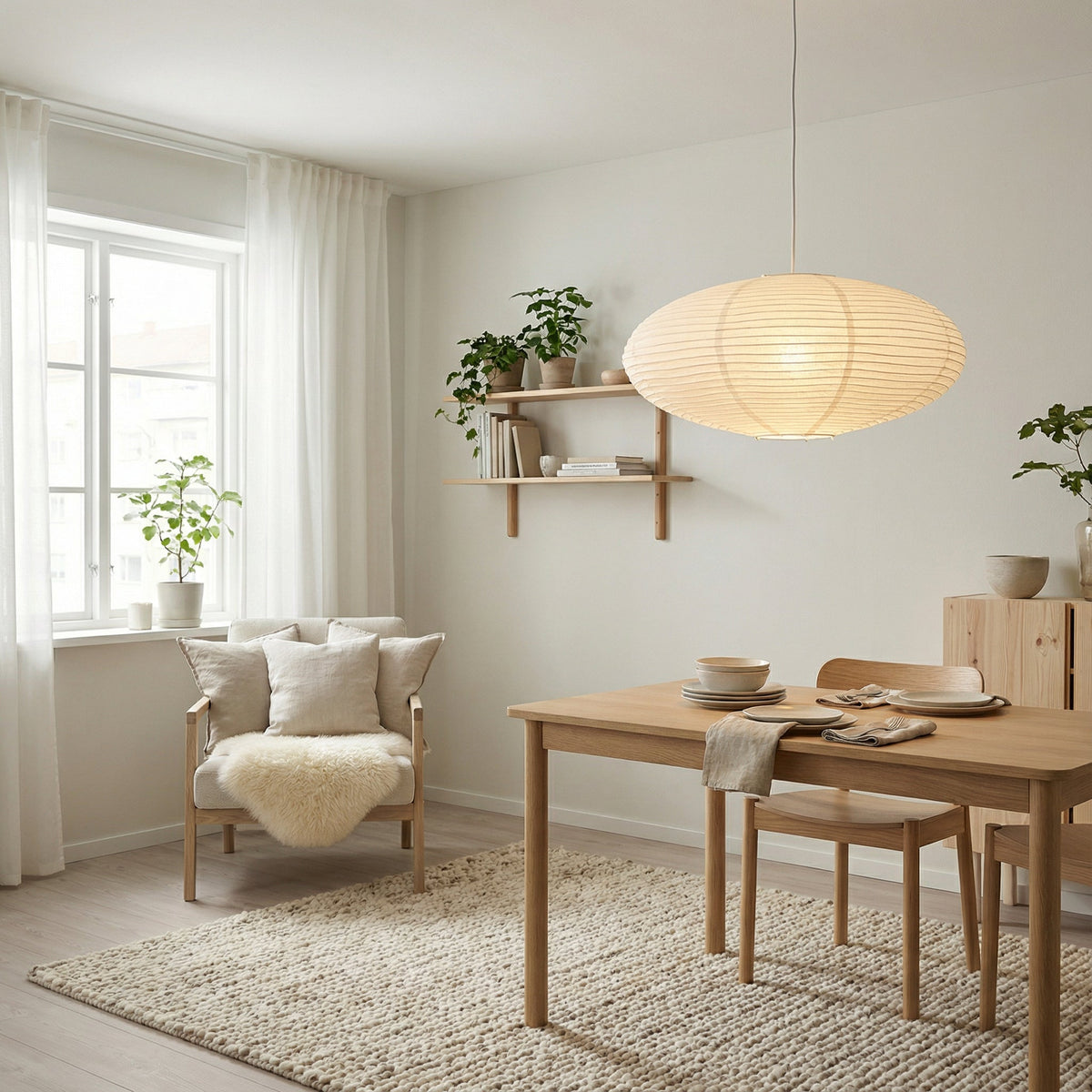 Lámpara colgante de papel Albara en un comedor sereno – imagen 3