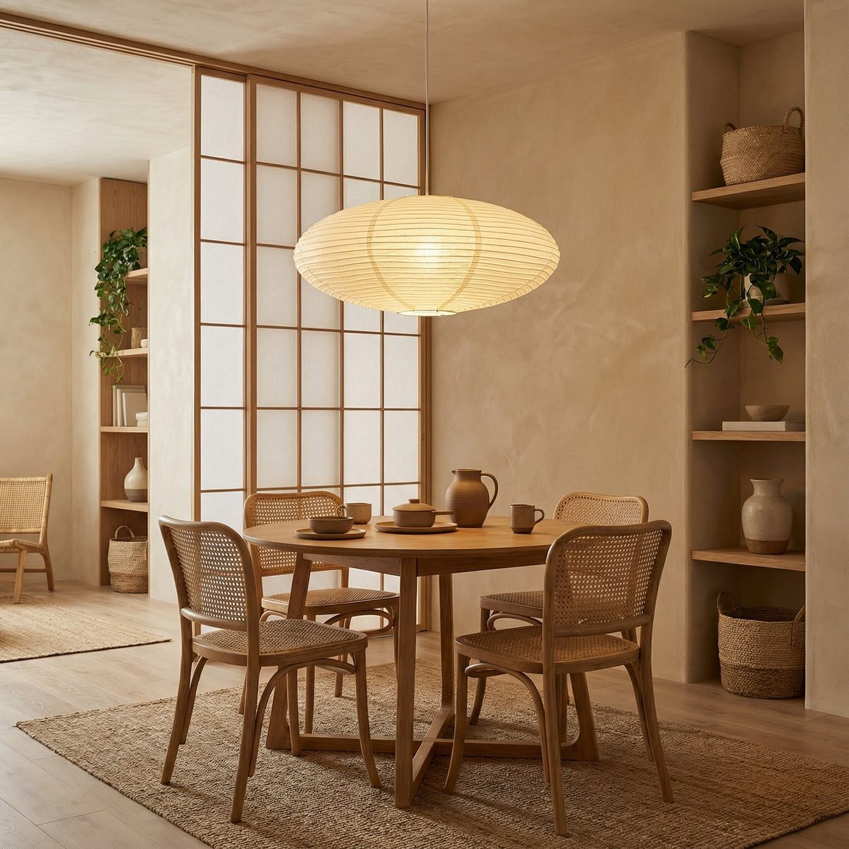 Lámpara colgante de papel Albara en un comedor sereno – imagen 7