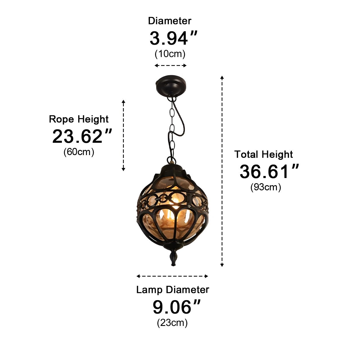 Lámpara colgante de exterior Jumela – medidas del tamaño Ø 23 cm