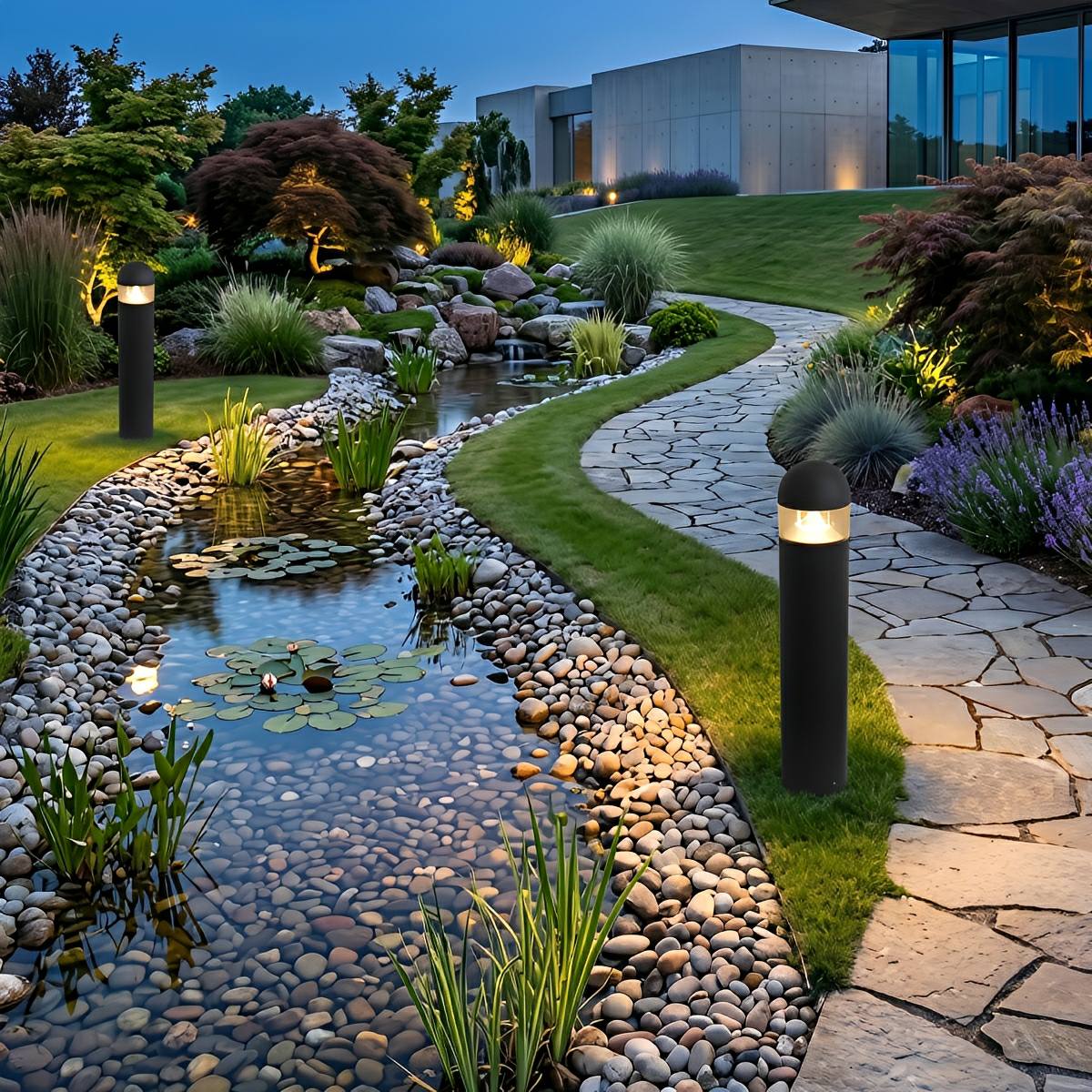 Baliza de jardín LED Obeluna – balizas junto a un estanque
