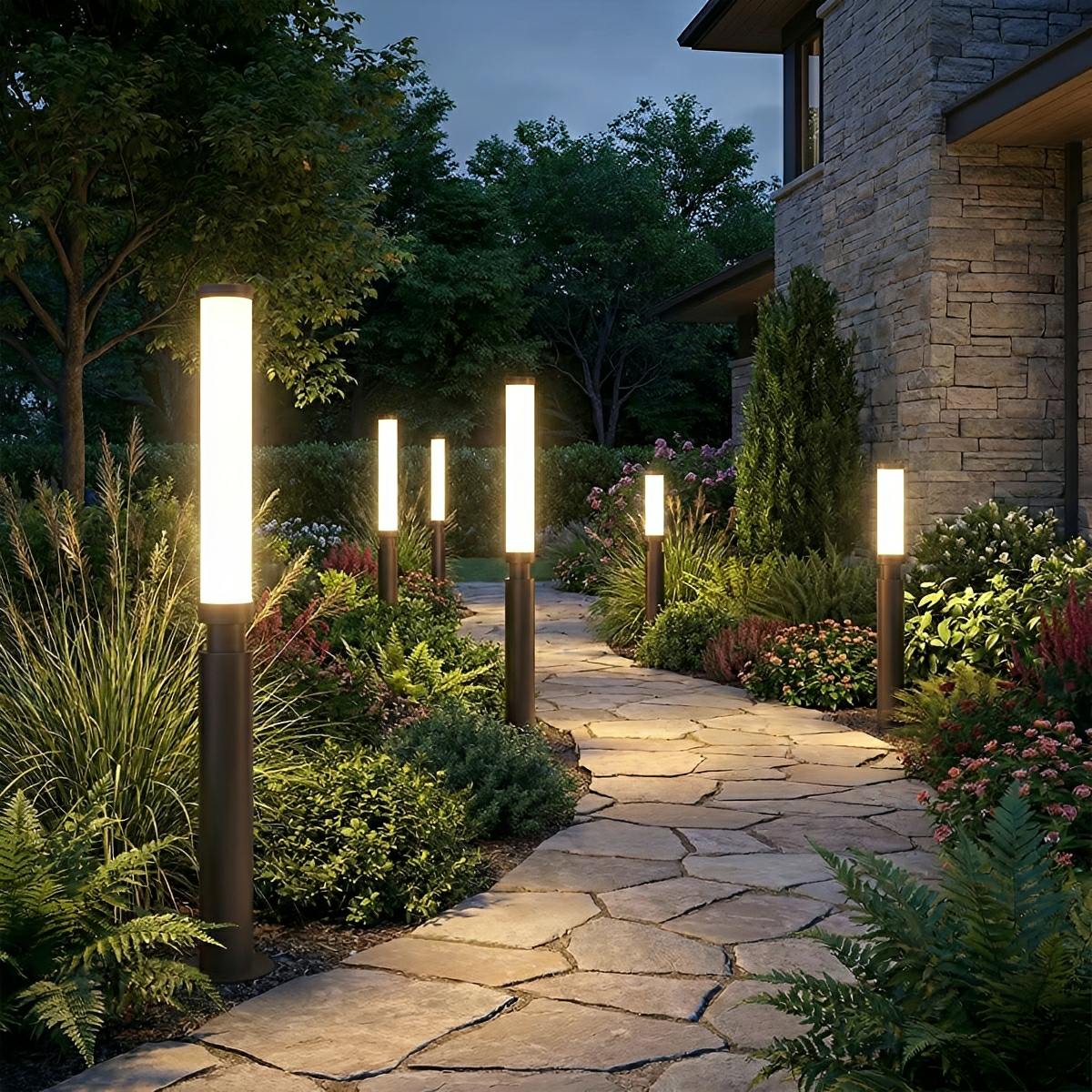 Baliza de jardín LED Nafira en un camino de jardín – imagen 7