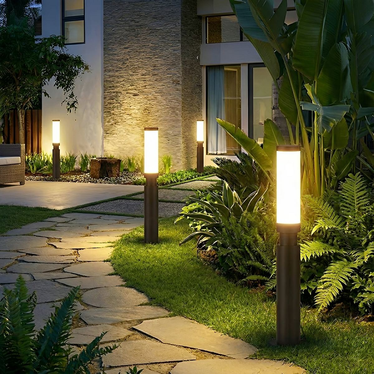 Baliza de jardín LED Nafira en un camino de jardín – imagen 8