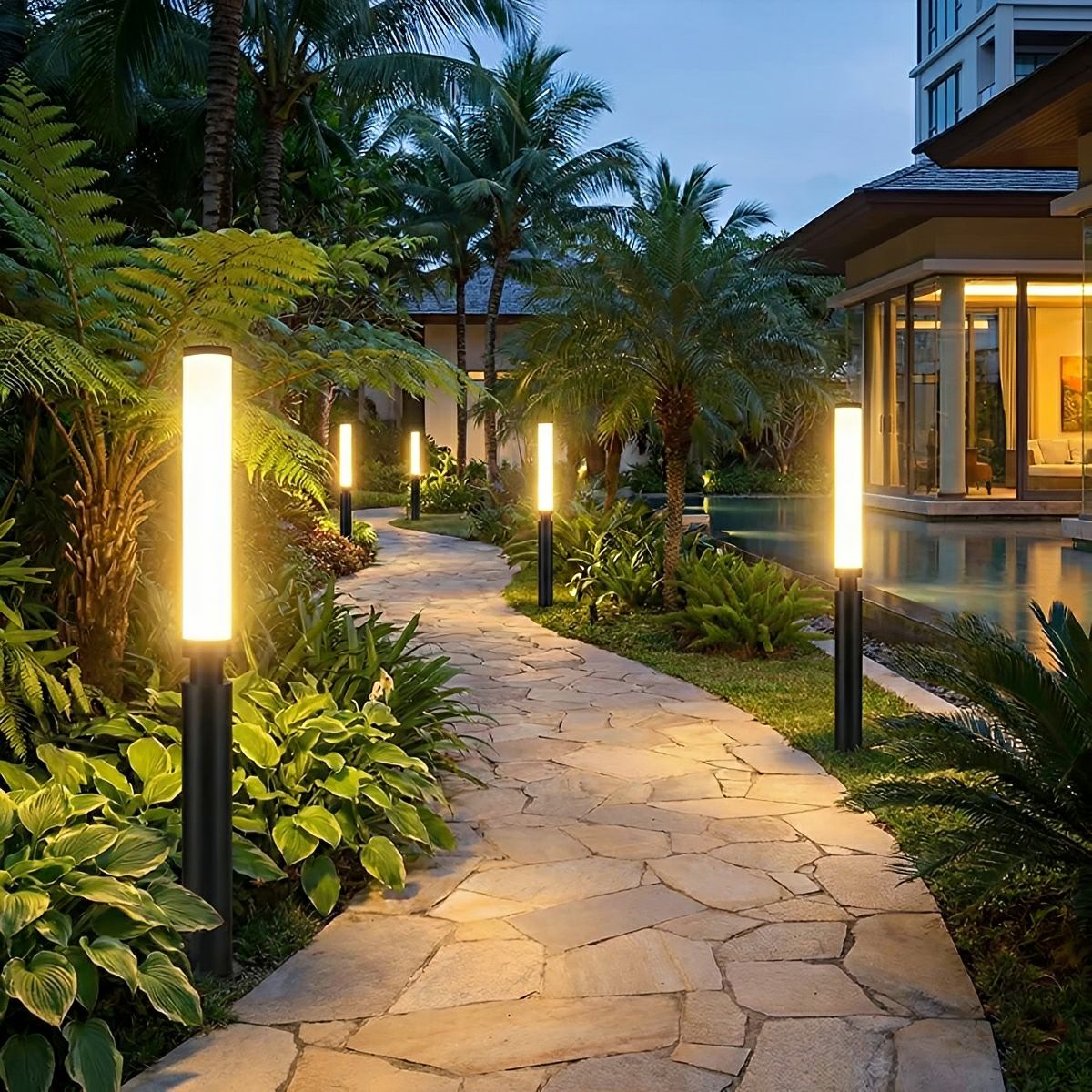 Baliza de jardín LED Nafira en un camino de jardín – imagen 3