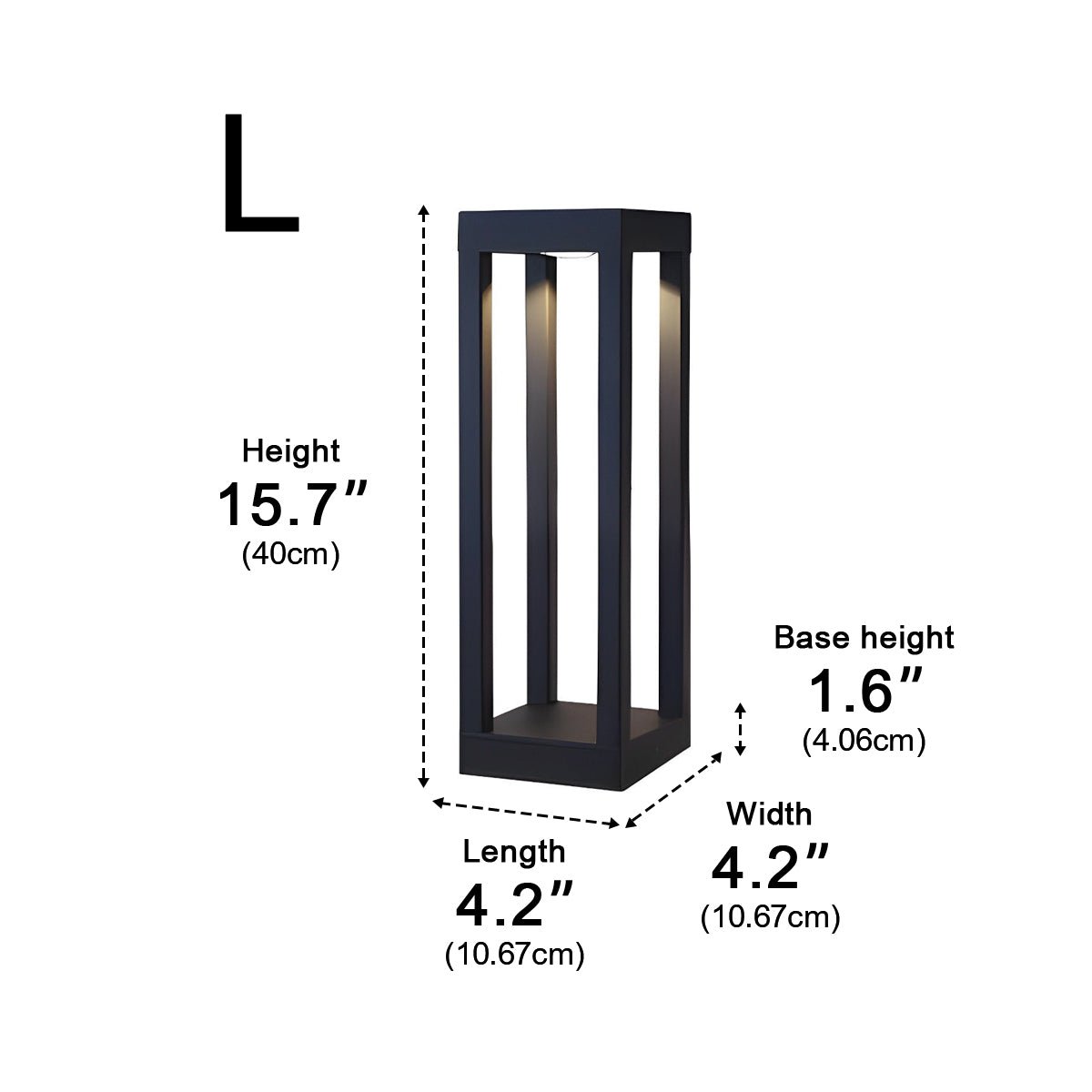 Baliza LED de jardín Olcora – medidas de la versión de 40 cm