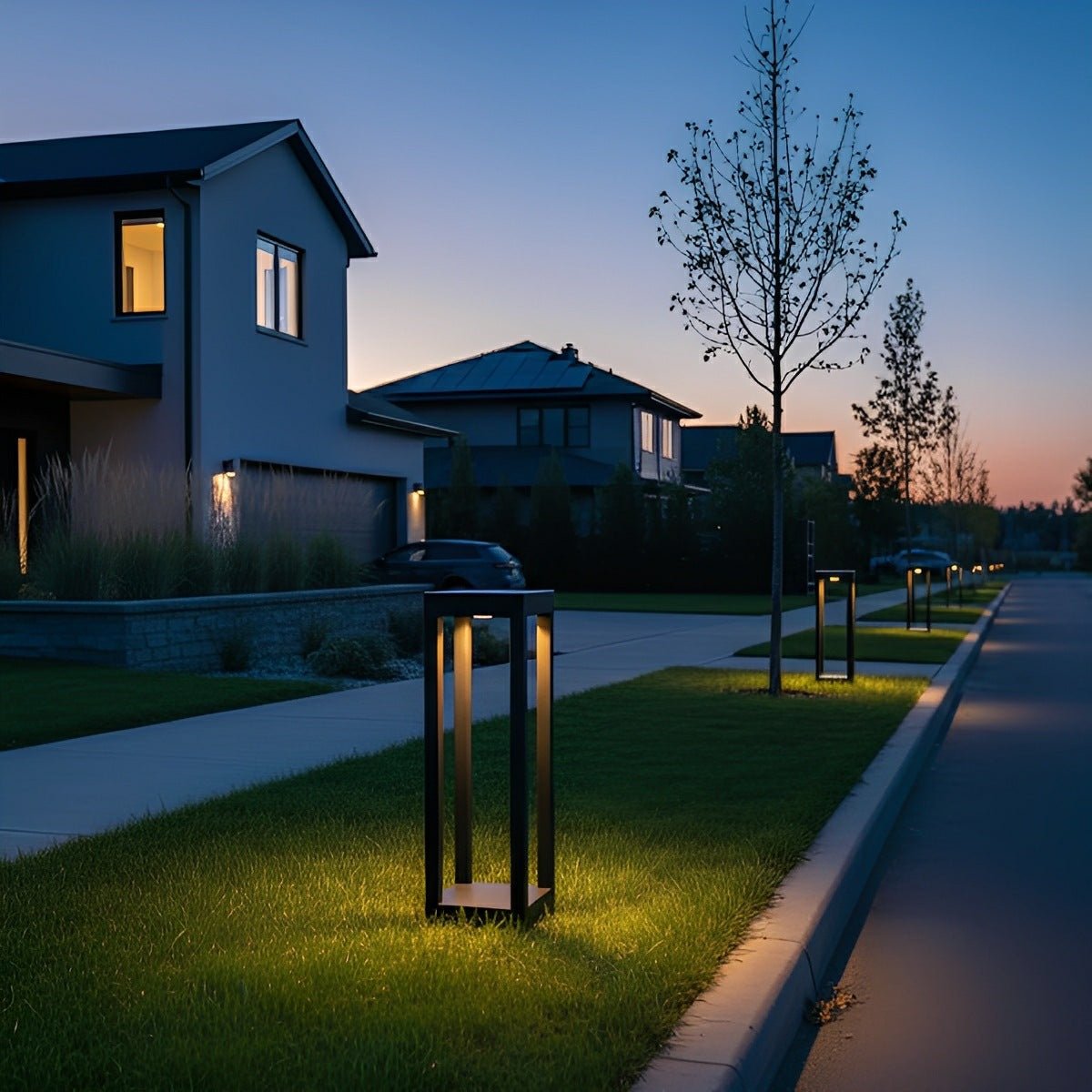 Baliza LED de jardín Olcora junto a un camino de jardín – imagen 6