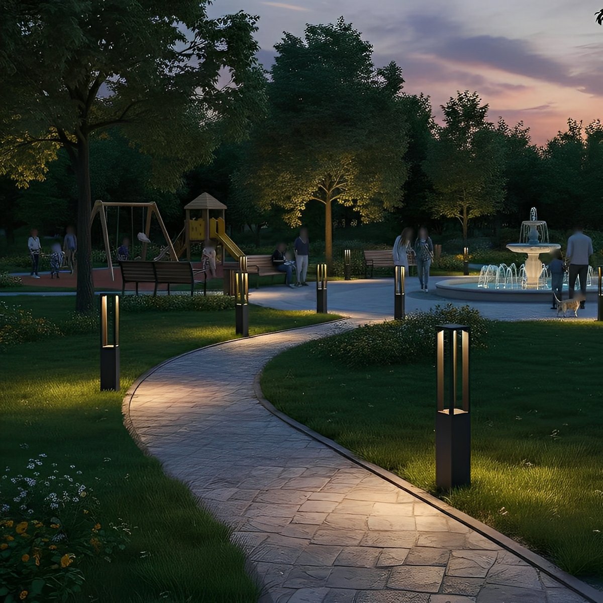 Baliza LED de jardín Olcora junto a un camino de jardín – imagen 5