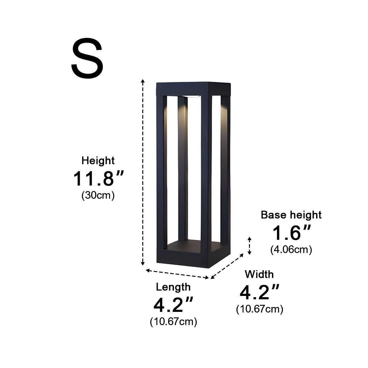 Baliza LED de jardín Olcora – medidas de la versión de 30 cm