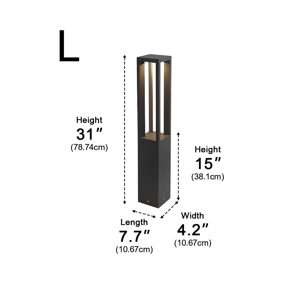 Baliza LED de jardín Olcora – medidas de la versión de 80 cm