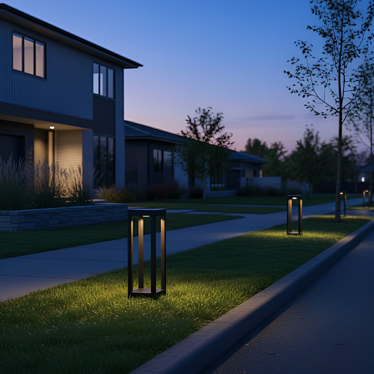 Baliza LED de jardín Olcora junto a un camino de jardín – imagen 4