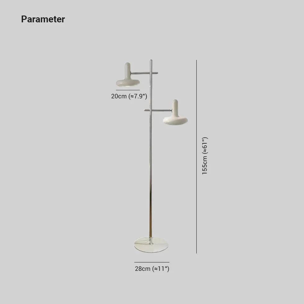 Lámpara de pie con dos focos orientables de metal blanco Roseta – esquema con las medidas