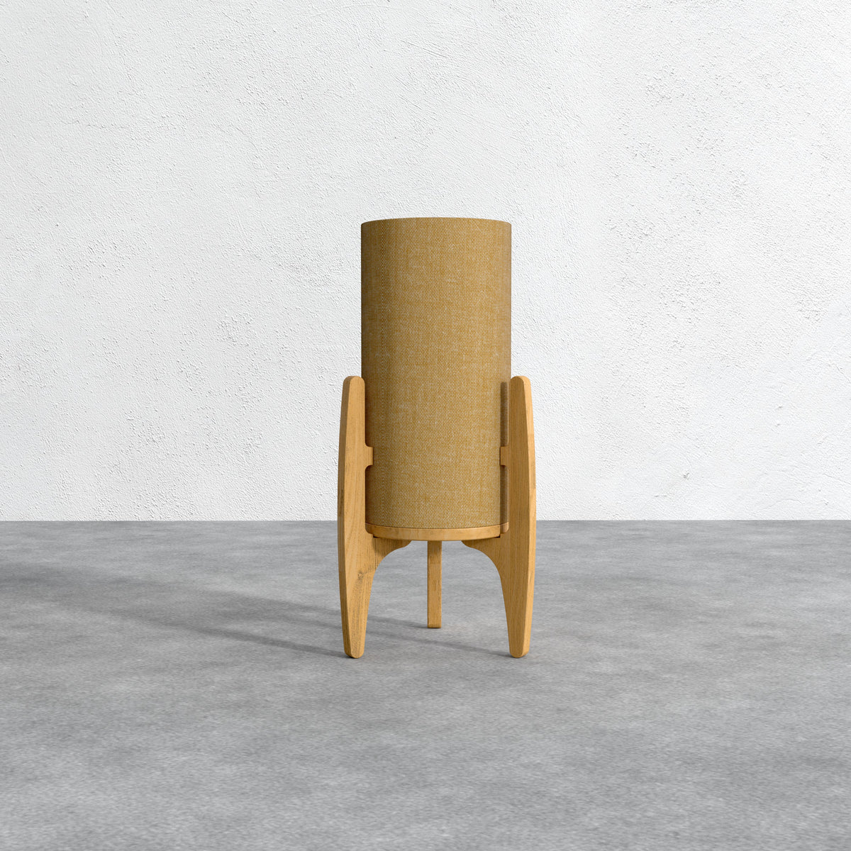 Lámpara de mesa de lino y madera Velasca – en madera natural apagada