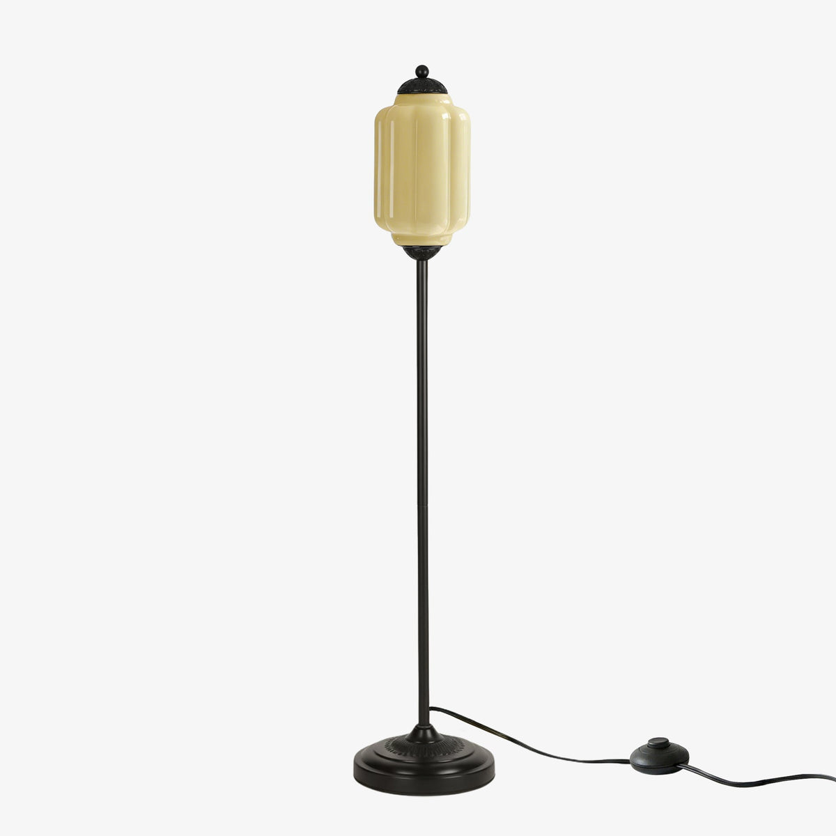 Lámpara de pie retro Tuliana – cristal amarillo y acabado negro, pantalla de 14 cm