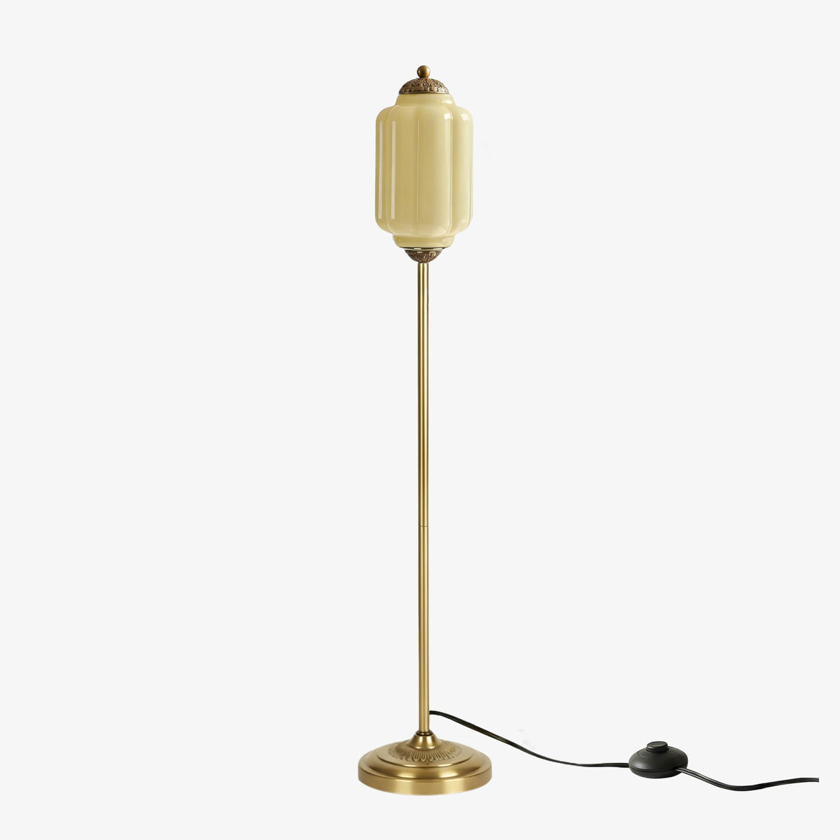 Lámpara de pie retro Tuliana – cristal amarillo y acabado latón, pantalla de 14 cm