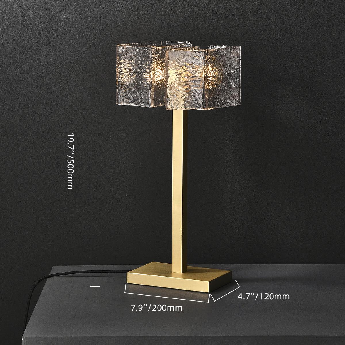 Lámpara de mesa de cristal Yelvidra – con medidas de 50 cm de alto