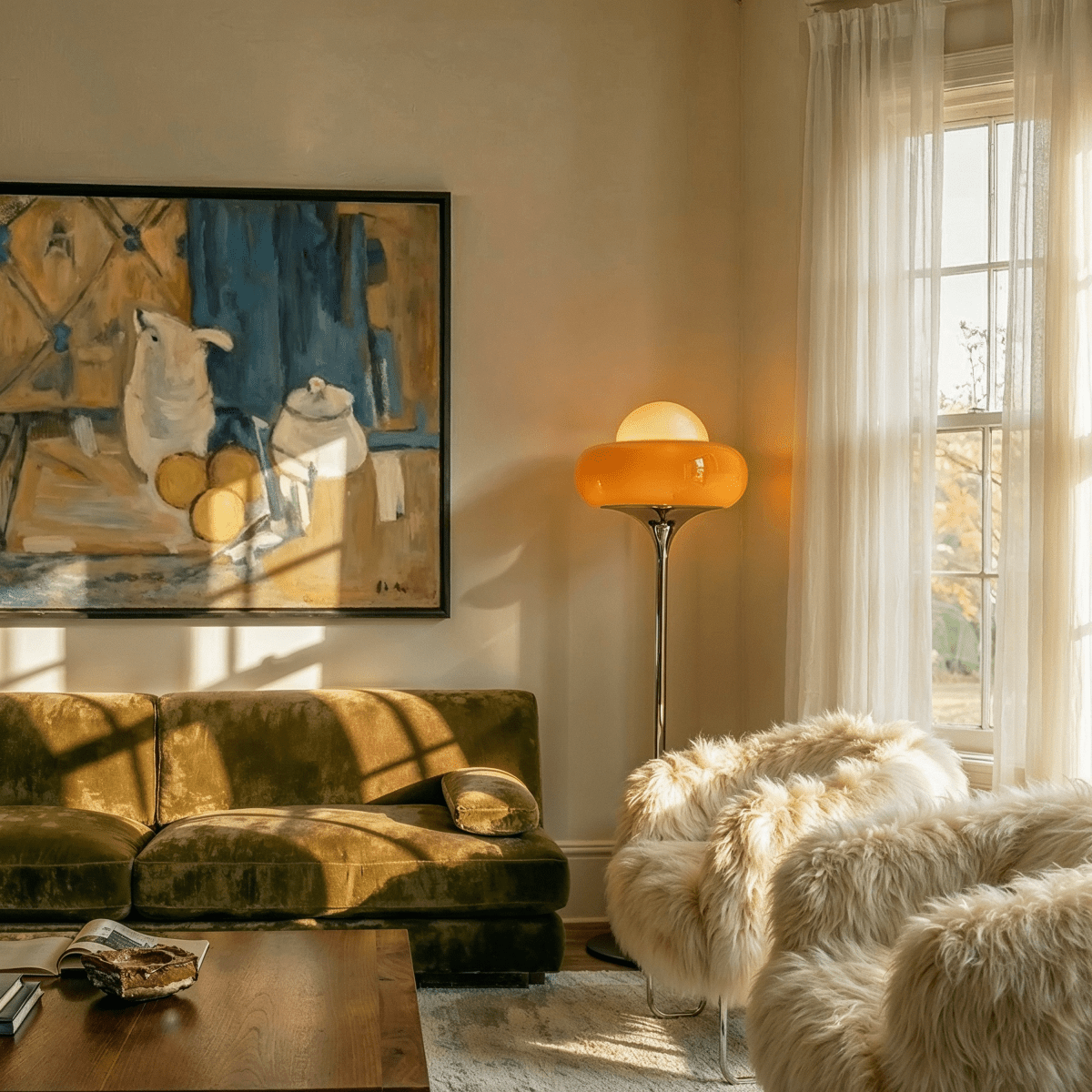Lámpara de pie retro Yemara en un salón de estilo vintage – imagen 7