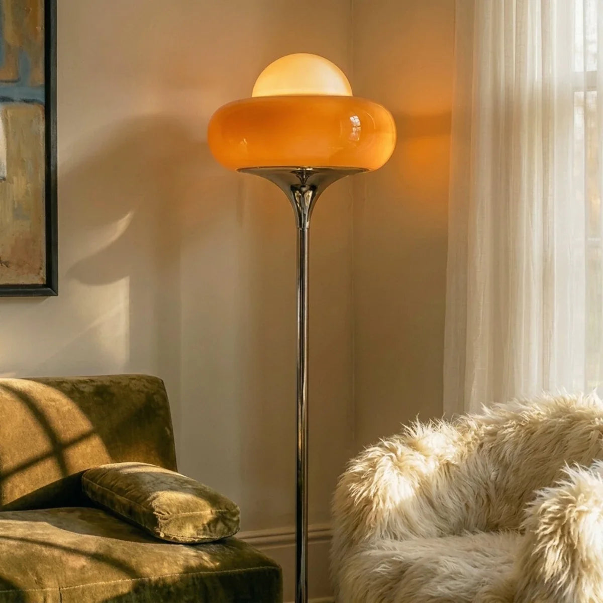 Lámpara de pie retro Yemara en un salón de estilo vintage – imagen 8