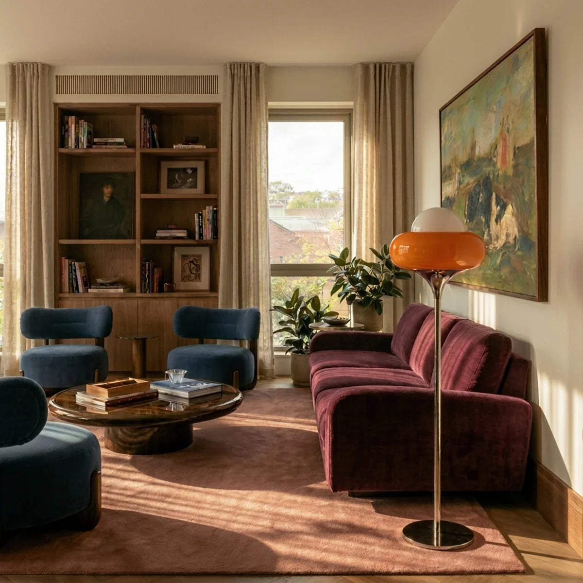 Lámpara de pie retro Yemara en un salón de estilo vintage – imagen 9