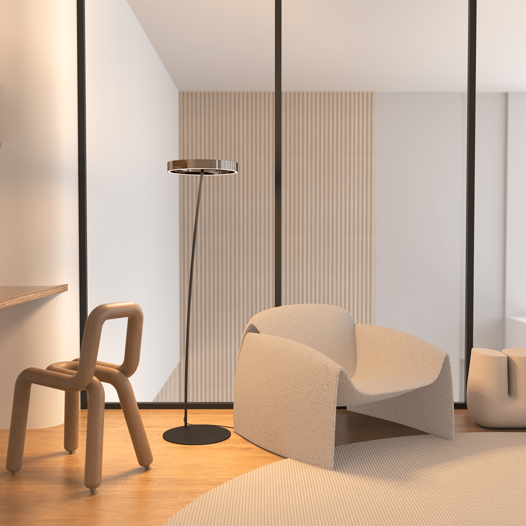 Lámpara de pie LED Rotela en un salón moderno – imagen 20