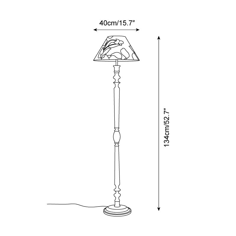 Lámpara de pie de madera Zitrela – medidas 40 cm de ancho y 134 cm de alto
